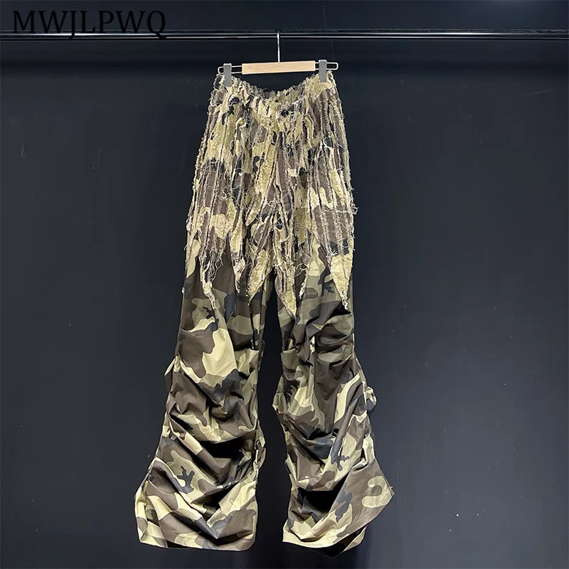 

MWJLPWQ Rough Edge Design Pleated Casual Wide-leg Pants High Street Vintage Camouflage Trousers Autumn 2025 New Bottom 11096
