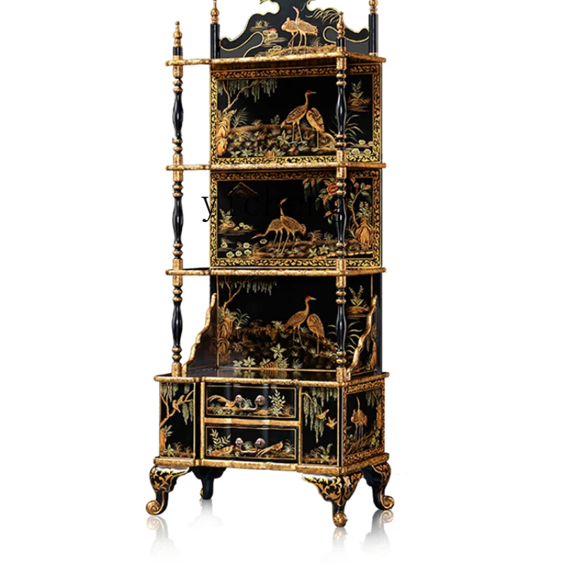 

XL Villa High-End Luxury Bookshelf Hand-Painted Carved Gold Foil Curio Cabinet Bamboo Cabinet