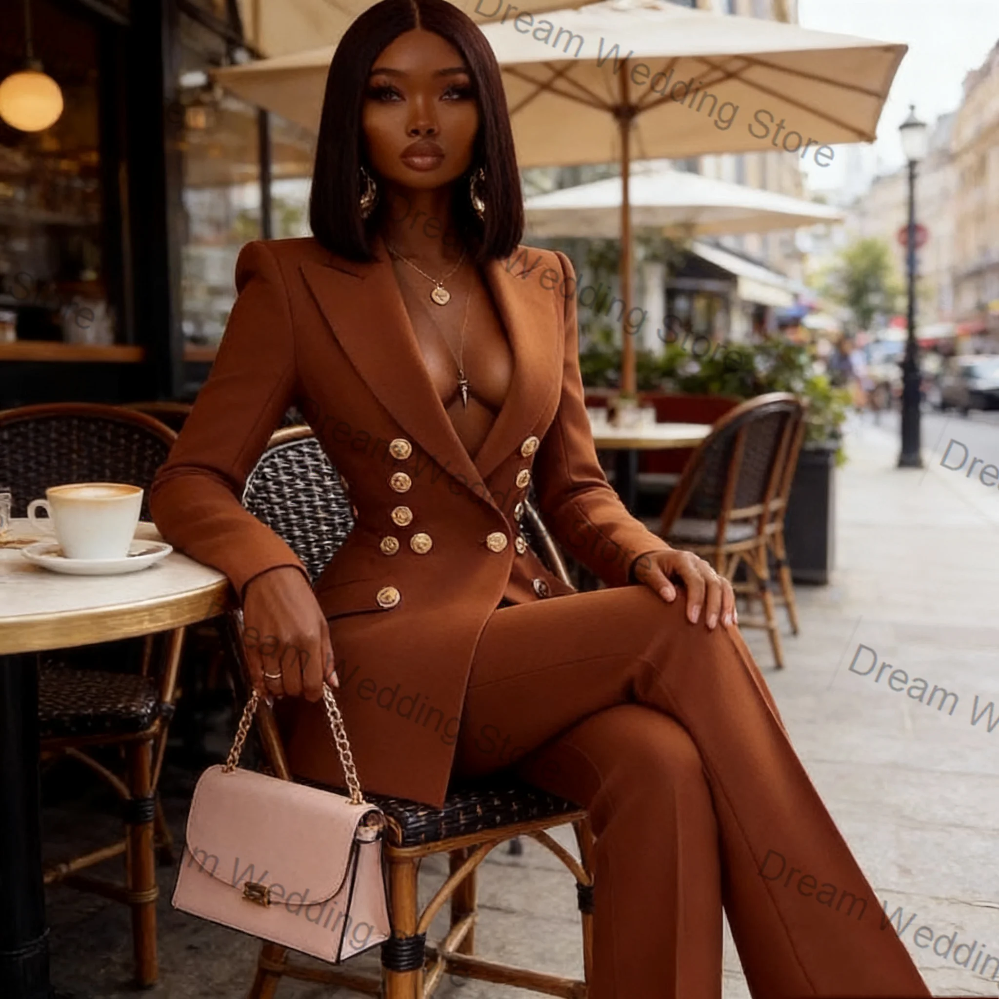 

Fashion Women Suit Set 2 Pcs Blazer+Pants Trousers Spring Cotton Formal Office Lady Jacket Customized Wedding Guest Coat