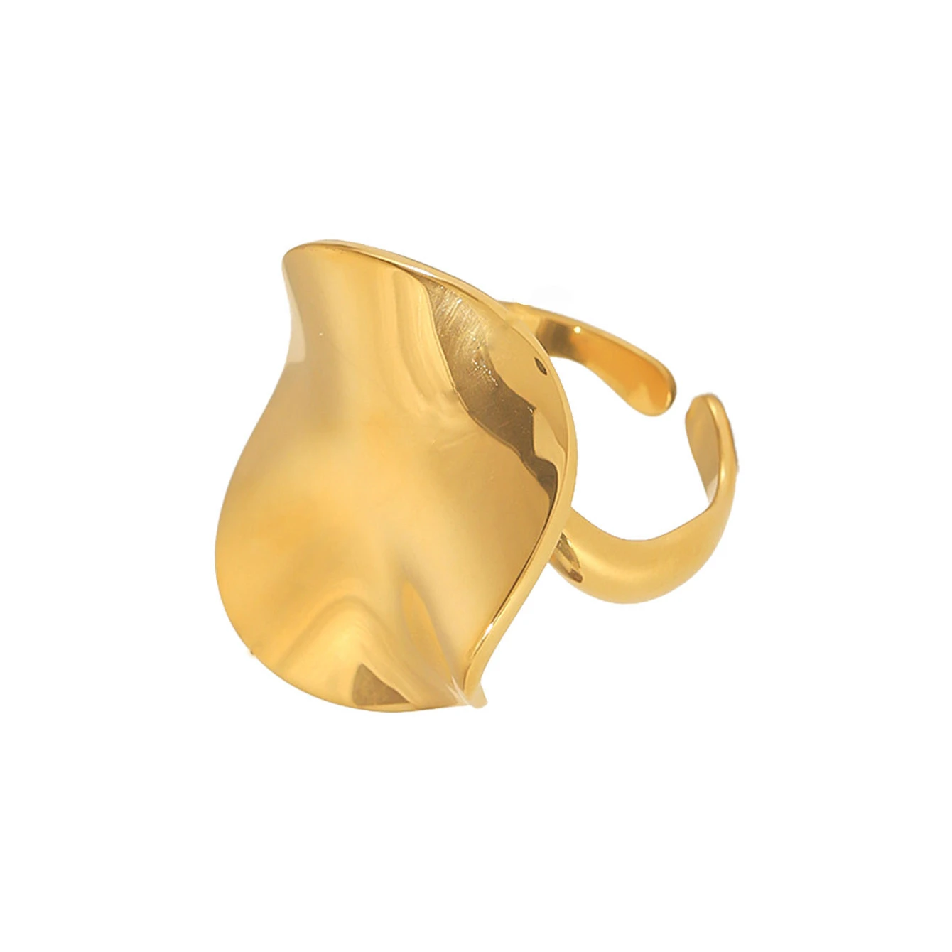 

Shiny Stainless Steel Round Pleated Ring Fashion 18K PVD Gold Plated Jewelry Gift for Women Waterproof