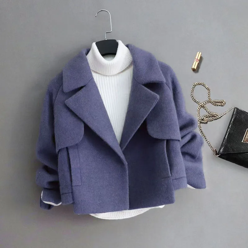 

Новинка 2024, модное короткое шерстяное пальто, корейский костюм, воротник, женская куртка, дизайн, весна-осень-зима, шерстяное пальто, женские топы