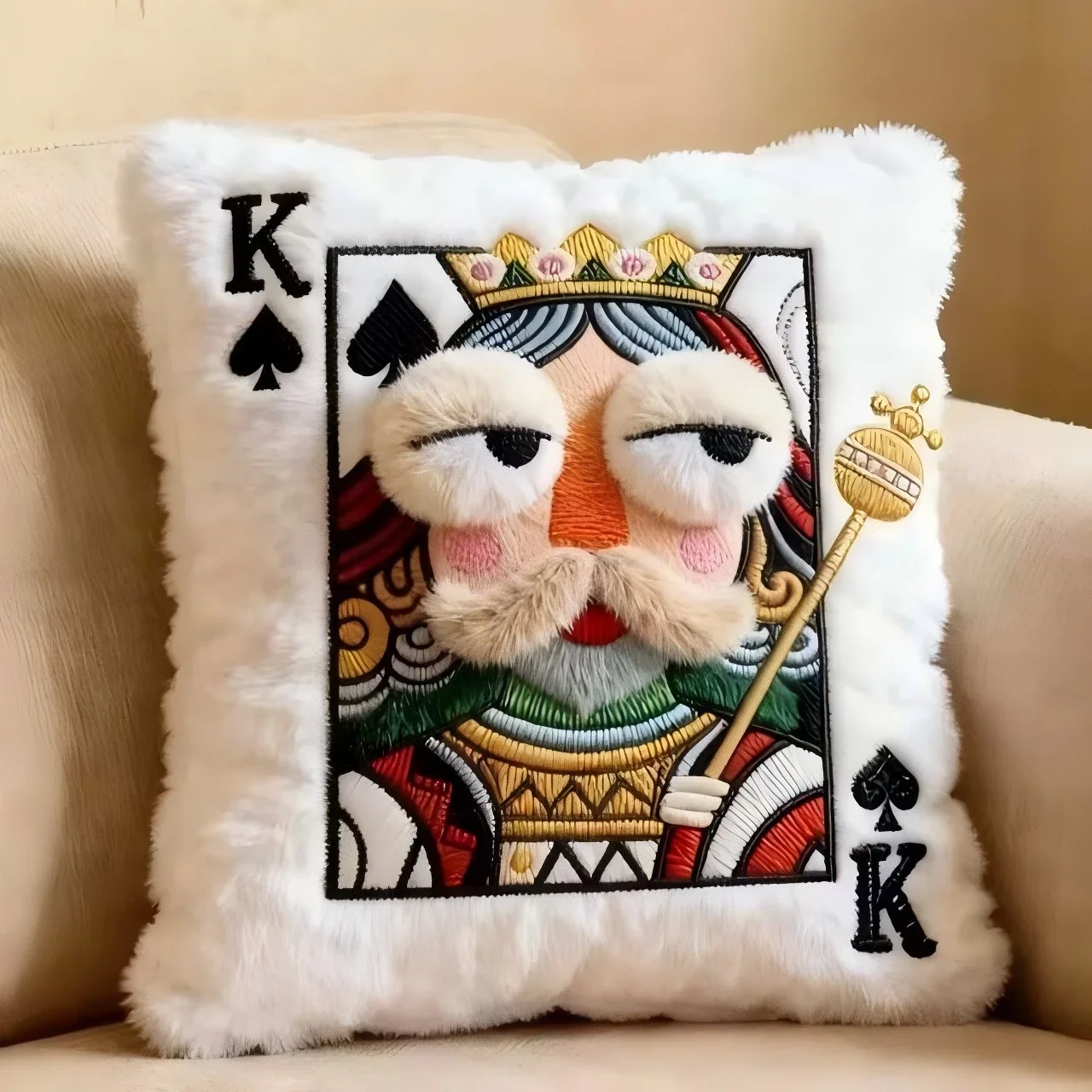 Plush embroidered pillow, poker card cartoon design pillow, cushion, high-value and fun gift