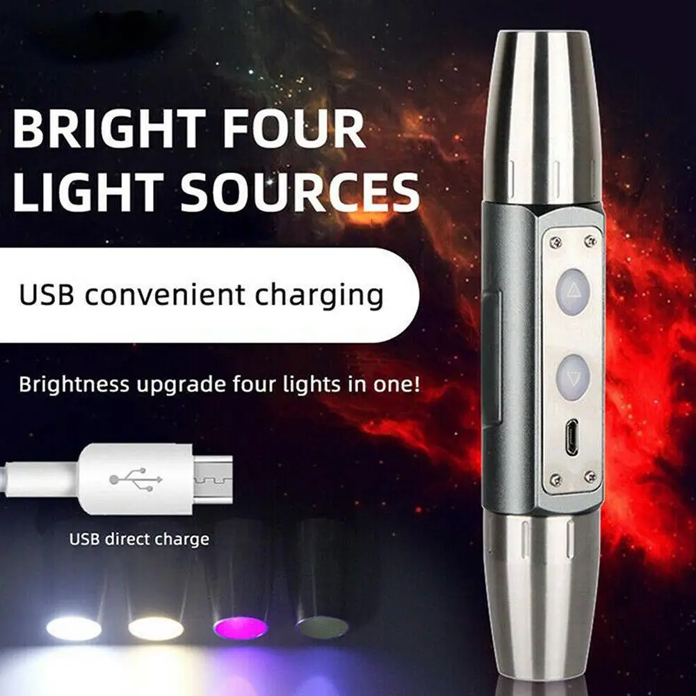 Flashlight Blacklight Light Four Light Sources USB Rechargeable Jade Jadeite Stones Identification Honey Wax Purple Light