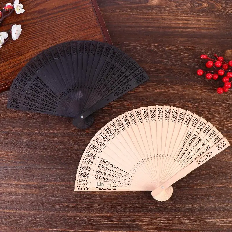 ⑧ Vintage Hollow Carved Wooden Folding Hand Fan Chinese Style Bamboo Fan For Wedding Valentine's Day Party Decor Summer Cooling