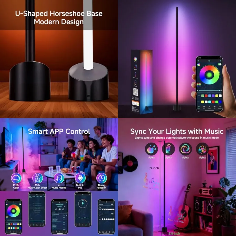 

RGB LED Corner Lamp with Music Sync - 16 Million Colors Ambience Light, Smart App and Remote Control, Perfect Corner Floor Lamp