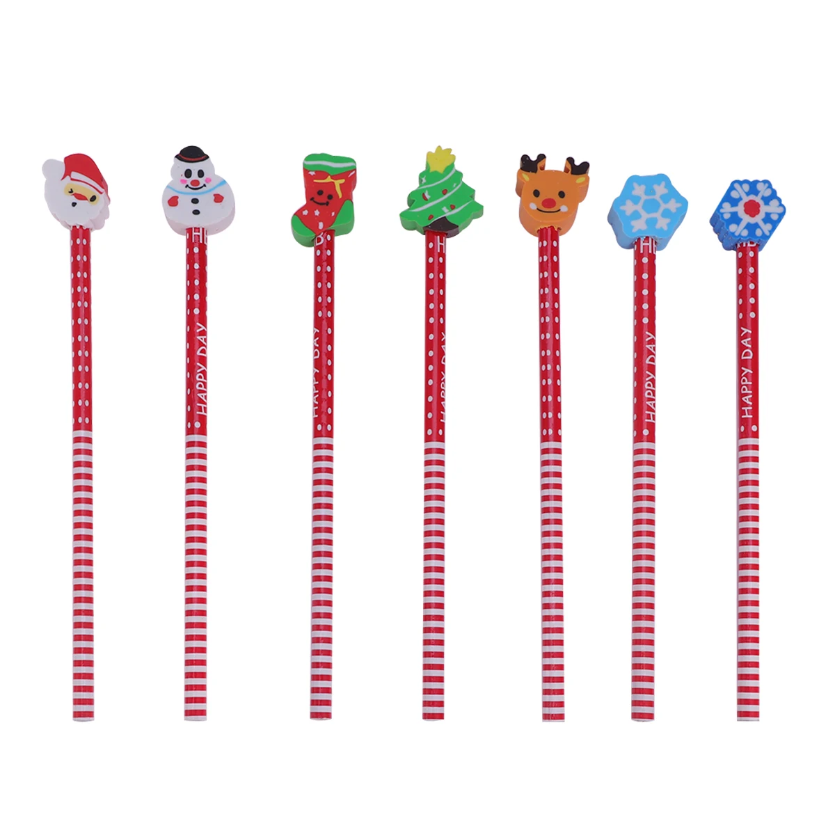 

24pcs Wooden Pencil Cartoon Christmas Eraser HB Pencil With Eraser Children'S Drawing School Writing Stationery Christmas Gift