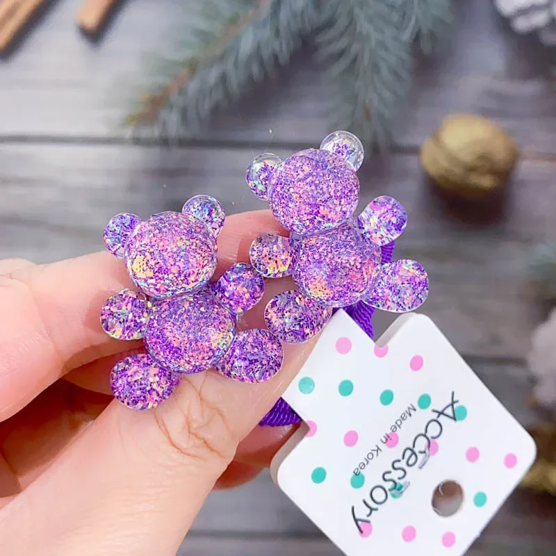 New Korean Fashion Glitter Bear Elastic Hair Bands Children Hair Rope Ties Barrettes Headwear Girls Kids Hair Accessories