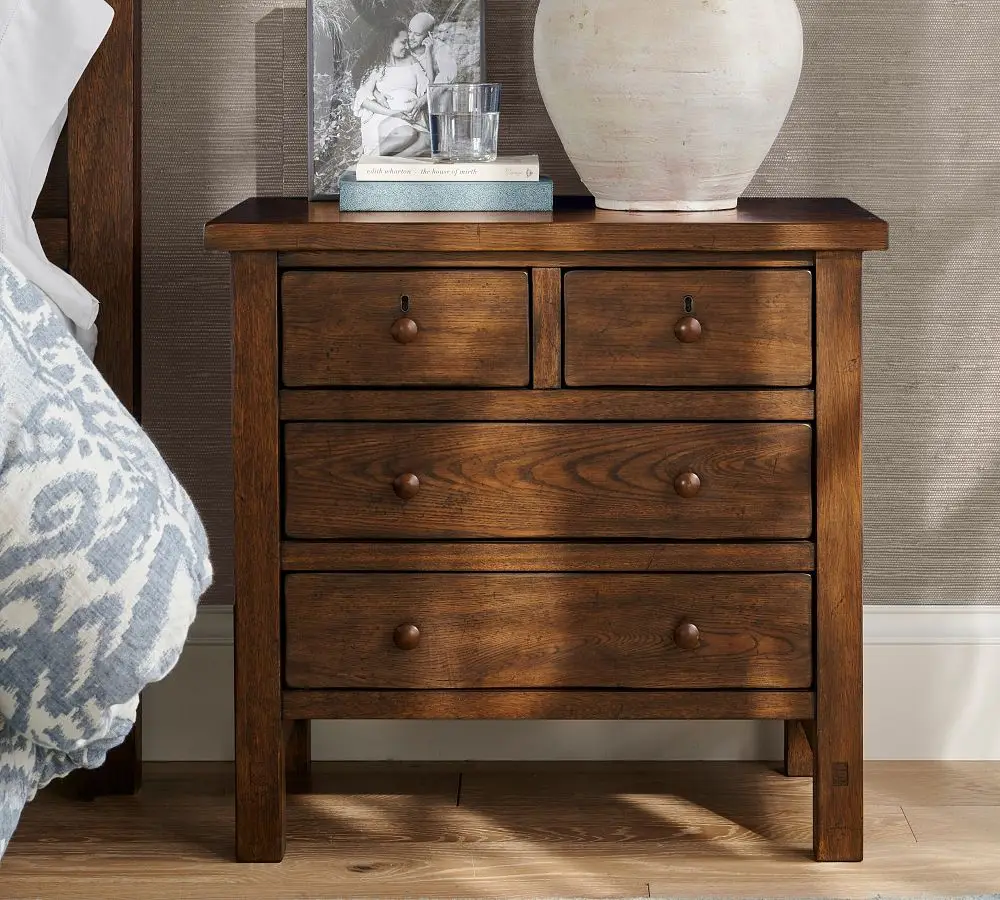 Wood Rustic Sofa Side Table Farmhouse 4-Drawer Nightstand for Bedroom