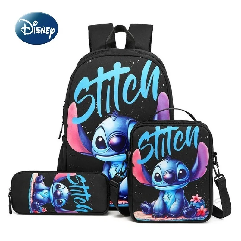 Disney Stitch New Student Backpack 3-piece Set Cartoon Primary School Student Backpack Large Capacity Multifunctional Backpack