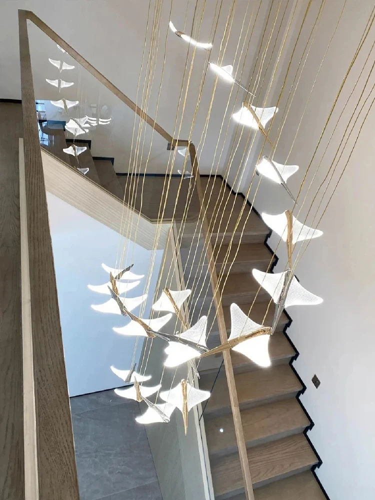 Led Double Floor pendant lamp Design Modeling Hall Sales Department Chandelier Family Mezzanine Living Room Staircase Chandelier