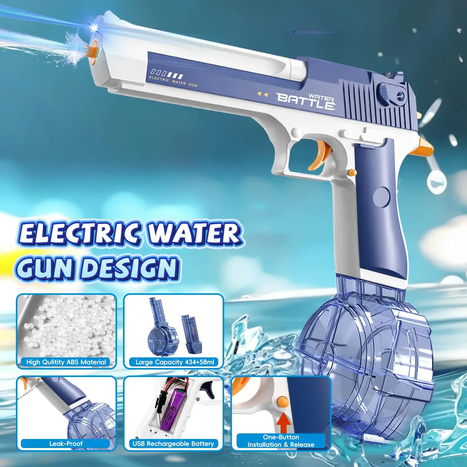 Electric Water Gun for Adults & Kids, Up to 32 FT Long Range Squirt Guns for Summer Pool Beach Party Water Gun Blaster Toys