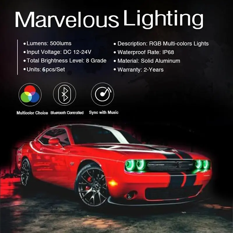 4Pcs OEM LED Headlight Halo Ring Circuit Board Kit For Dodge Challenger 2015-2018 Smartphone RGB-W Auto Accessories Parts