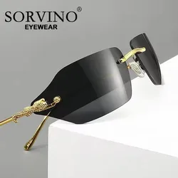 SORVINO Retro Leopard Sunglasses For Women Men 2024 New Classic Metal Gold Polygon Rimless Gradient Brand Fashion Glasses UV400