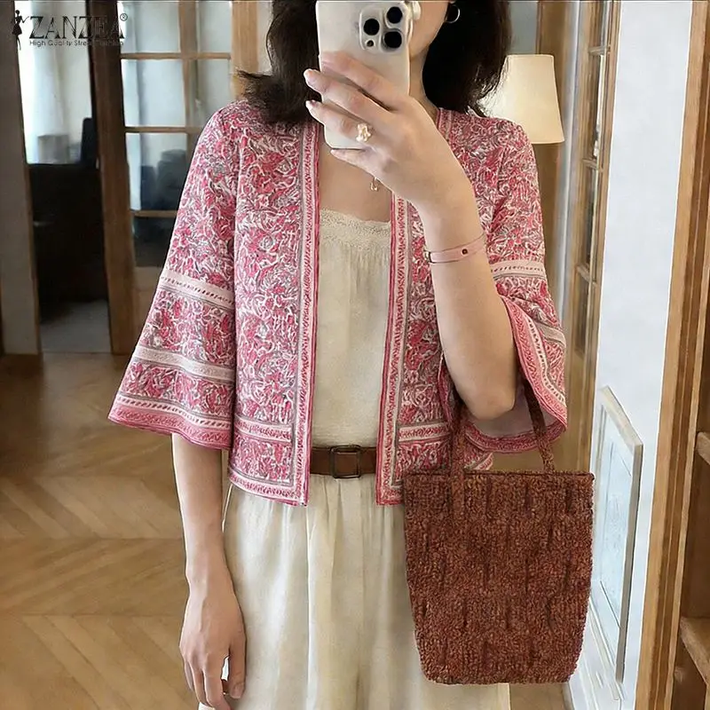 

ZANZEA Women Blouse Fashion Floral Print Tops Half Sleeve Summer Spring Tee OL Work Party Female Blusas Oversize Streetwear