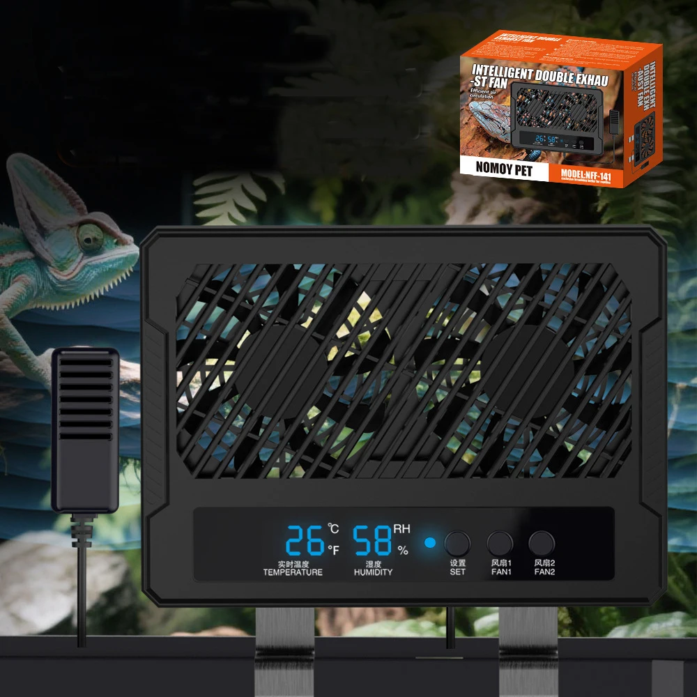 الذكية صف مزدوج مروحة الزواحف البرمائيات السحلية الزحف صندوق تغذية الحيوانات الأليفة درجة حرارة ثابتة الرطوبة شاشة عرض متكاملة #1