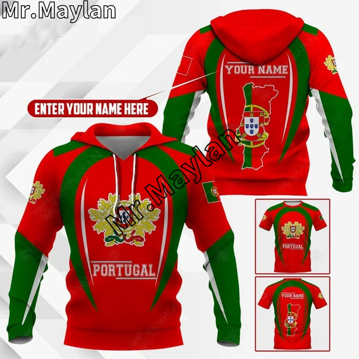 CUSTOMIZE PORTUGAL Flag Yellow Green & RED 3D Hoodie Men/Women Sweatshirt Streetwear Zip Pullover Casual Jacket Tracksuits K-189