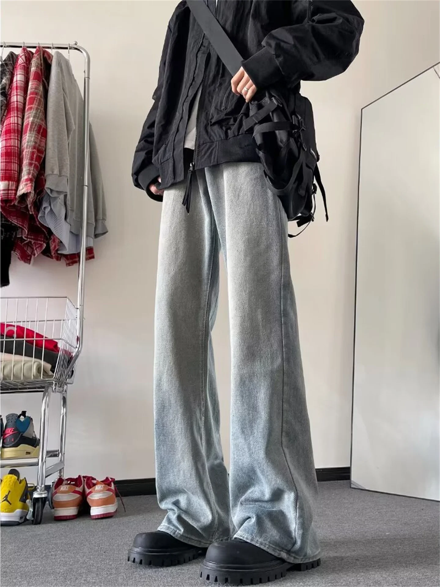 

American Retro Wide Leg Men's Jeans High Street Trend Loose Micro Flare Pants Casual Versatile Floor Length Trousers