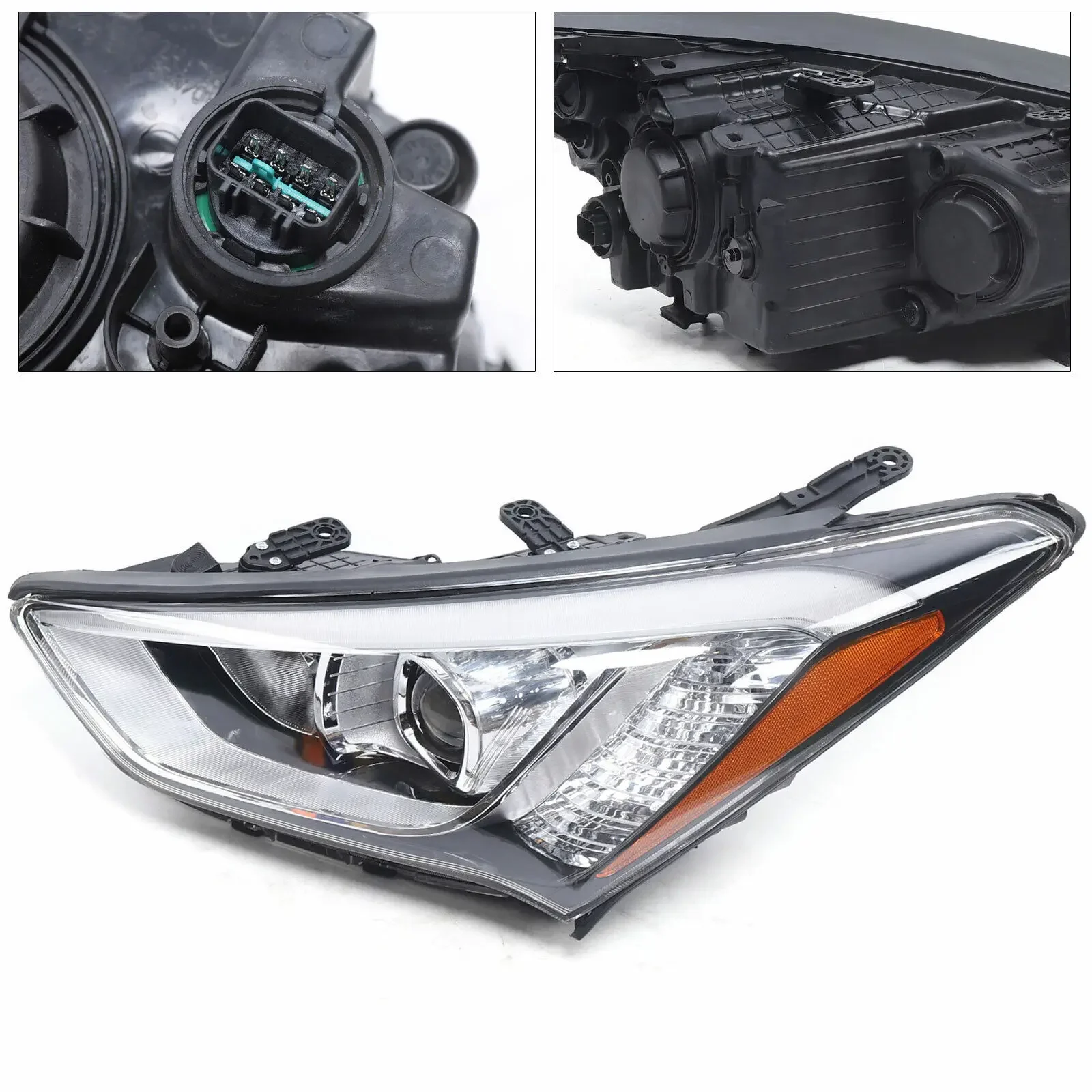 

Left Headlight Assembly for 2013-2016 Santa Fe, LED DRL with Halogen Lights (Driver Side)