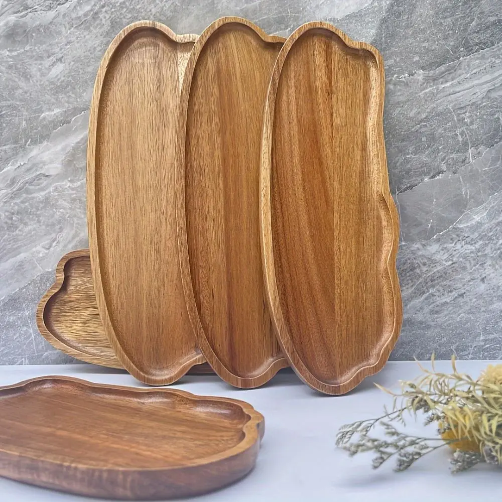 Durable Wooden Cloud Shaped Tea Tray Large Capacity Irregularly Acacia Wood Tray Decorative Japanese Fruit Plate Dessert