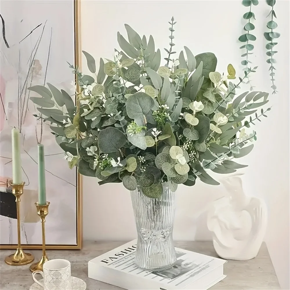 30 قطعة/المجموعة/مجموعة من أوراق الأوكالبتوس الصناعية المختلطة و4 أنواع من شرائح الأوكالبتوس الفضية، هدية مثالية لحفلات الزفاف وعيد الأم #1