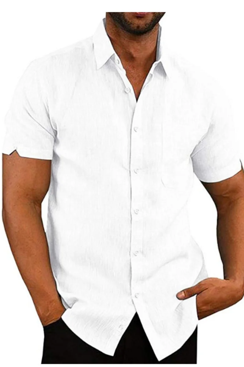 

Mens Casual Short Sleeve Button Down Shirt Loose Fit Breathable Linen Blouse For Summer Daily Wear Beach Vacation