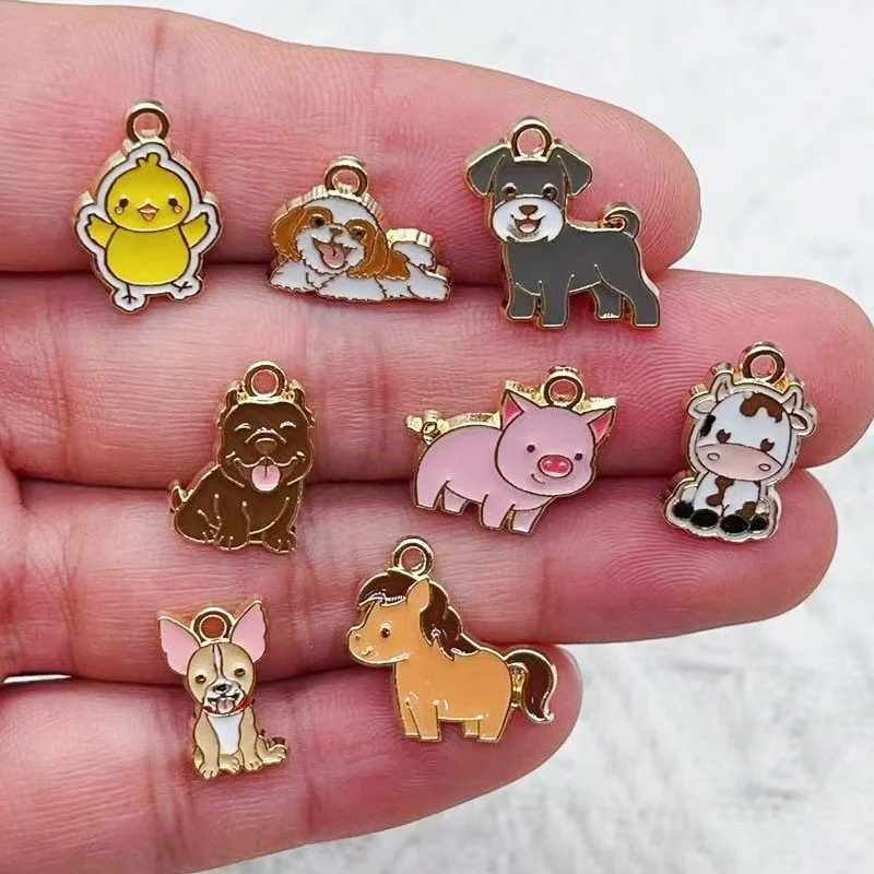 10pcs Cute Dog Charm for Jewelry Making Enamel Necklace Pendant Bracelet Phone Accessories Diy Craft Supplies