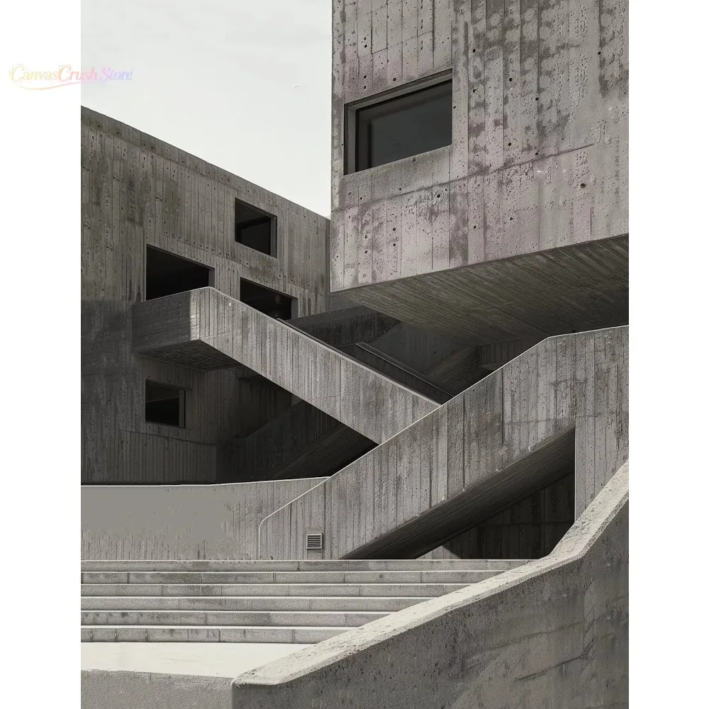 Surrealist Brutalist Architecture Minimalist Concrete Houses Retro Poster Canvas Paintings Wall Art Pictures Home Decor 2026