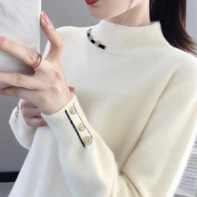 Basic Wear Winter Clothes Woman Jumper New Knitwear Spring Autumn Pullover Tops Warm Half Turtleneck Long Sleeve Pulls Sweater