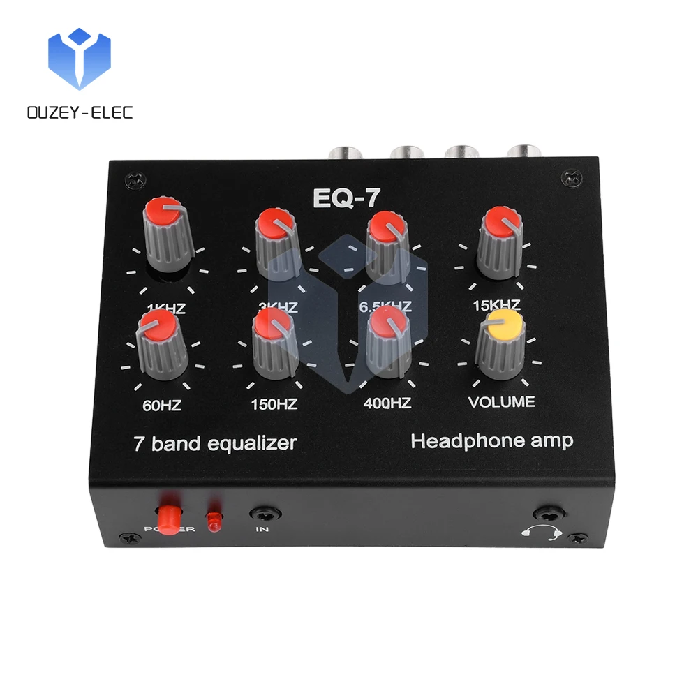 EQ-7 Amplificador de áudio balanceado para celular, 7 estágios, alta média e baixa frequência, pré-amplificador ajustável, DC 5-12V