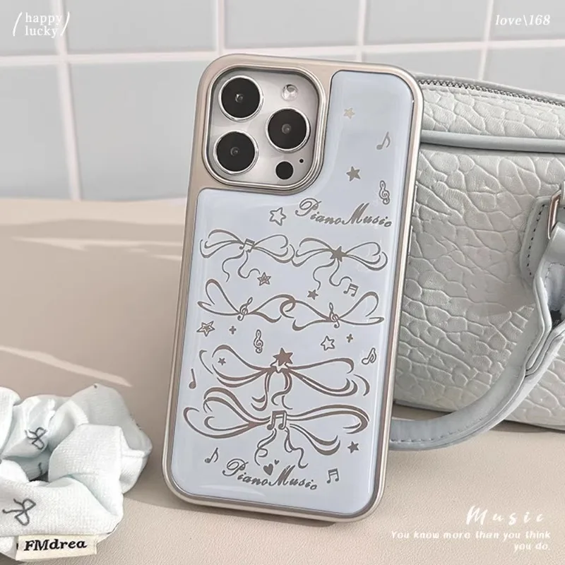 

Luxurious simple and sweet note bow suitable for iPhone 17 16 14 13 12 11 15 Pro Max anti-fall and fingerprint mobile phone case