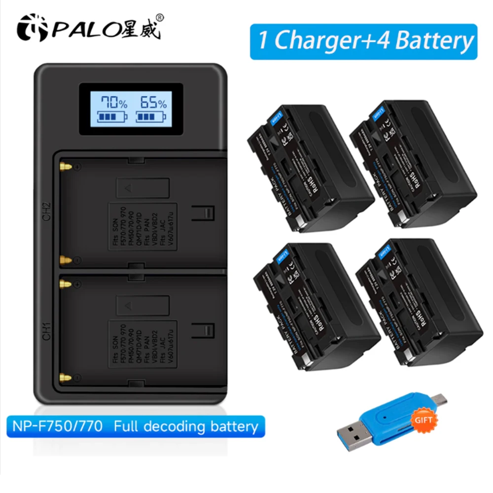 

PALO NP F750 NP-F770 NP-F750 Battery & Smart LCD USB Charger For Sony NP-F970 F960 CCD-RV100 MC1500C NP-F550 NP-F570 QM91D