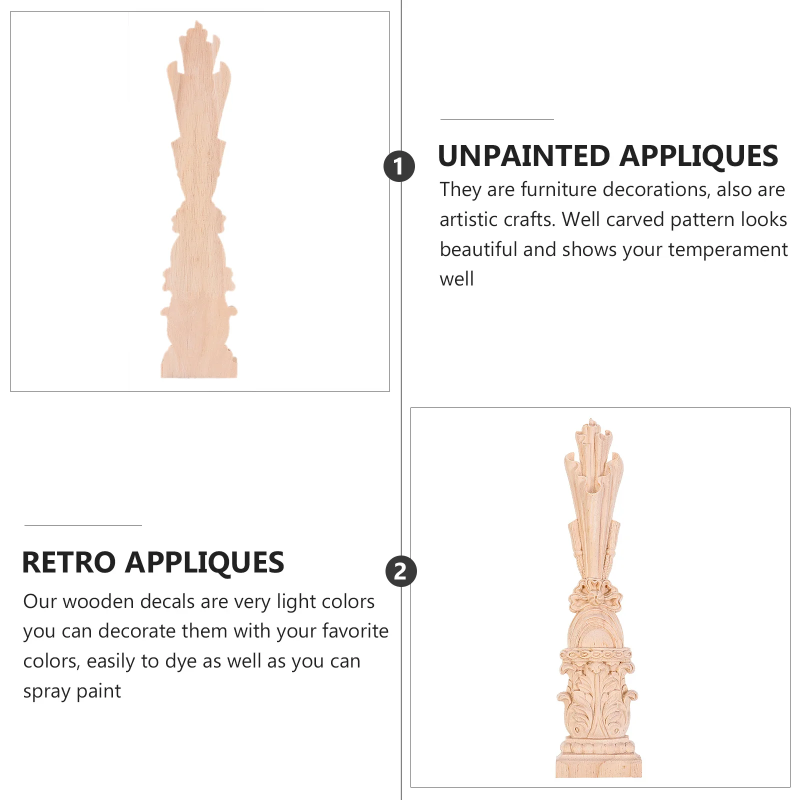 

2pcs Wooden Decals Unpainted Appliques Roman Column Shape Carved Patterns For Home Furniture Cabinet Decor Wood Carved Onlay