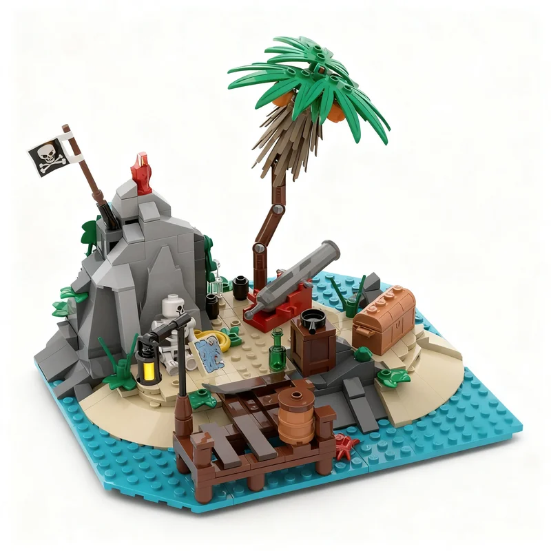 317pcs MOC 6254 Rocky Reef Remake Pirate Ship Model Building Blocks Home Decor Desk Display Shelf Accent Office Gift For Adults