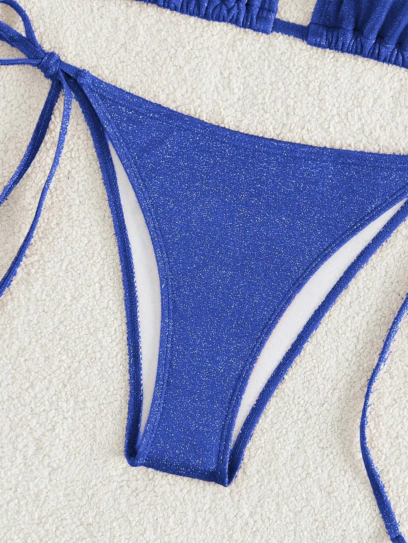 

Solid Blue Triangle Halter Neck Tie Side Bikini Set Two Pieces