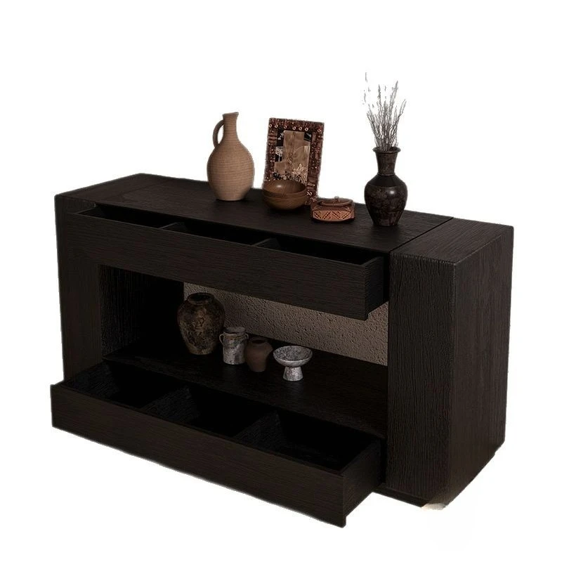 Wabi Sabi Wind Entrance Cabinet Hotel Clubhouse Display Locker with Pumped Solid Wood