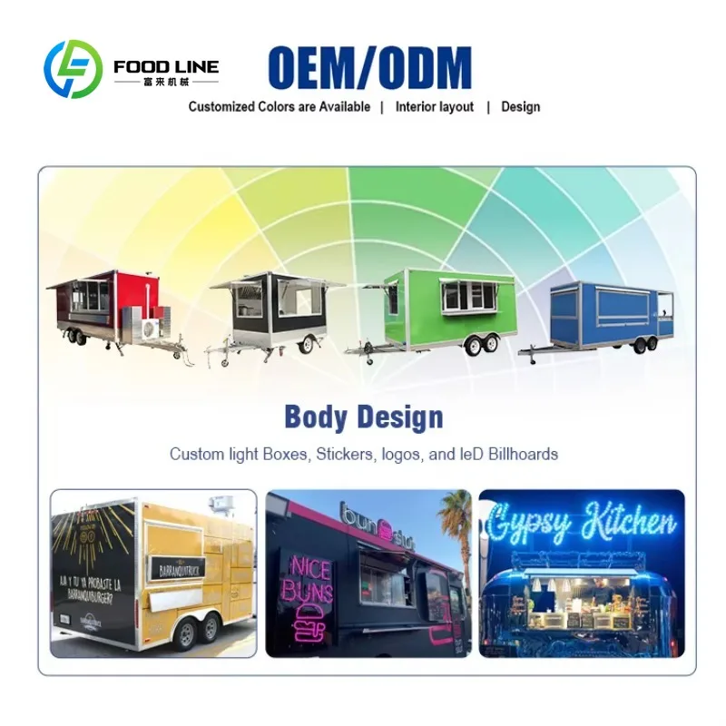 Reboque de caminhão de comida de sorvete móvel totalmente equipado comercial de luxo personalizado para venda na Europa