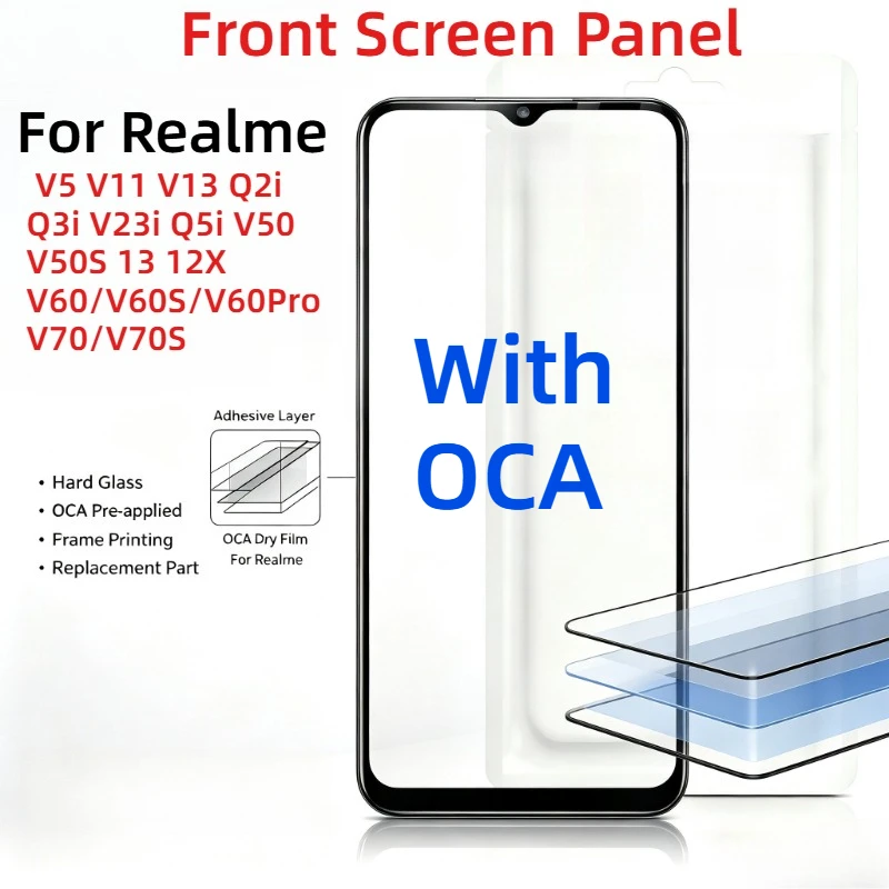 2PCS Touch Panel With OCA For Realme V11 V13 V23i Q5i 13 V25 V50 12X 10Pro V60S V70S Front Screen Glass Repair Replacement Part