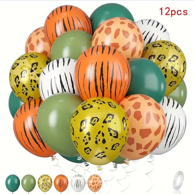 Globos de 12 pulgadas con temática de la selva, globos con estampado de animales de la selva, globos de látex verdes para decoración de cumpleaños y baby shower