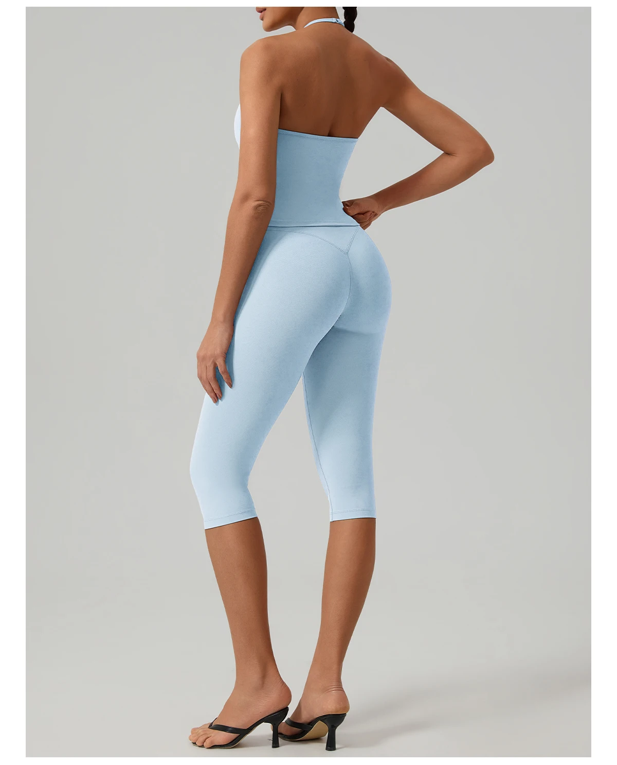 Hearuisavy Damen Yoga-Set, Neckholder-Tanktop, hohe Taille, Capri-Leggings, schnell trocknend, für Workout, Gym, Fitness, Sporthose, 2-teilige Kleidung – Detail 17