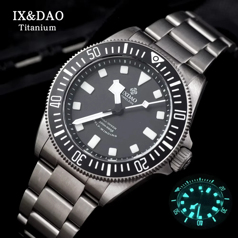 New IPOSE IX&DAO 39mm Titanium Diver Watch for Men Automatic Mechanical Wristwatch PT5000 Movement Sapphire 20Bar WaterResistant