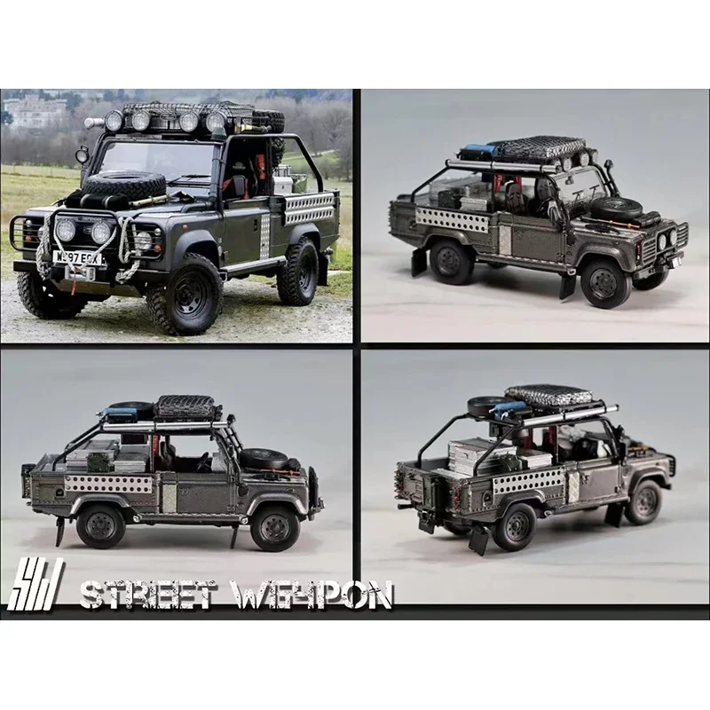 PreSale 1:64 SW Defender Pick Up Silver Many Attachments Diecast Alloy Car Model Collection Toys