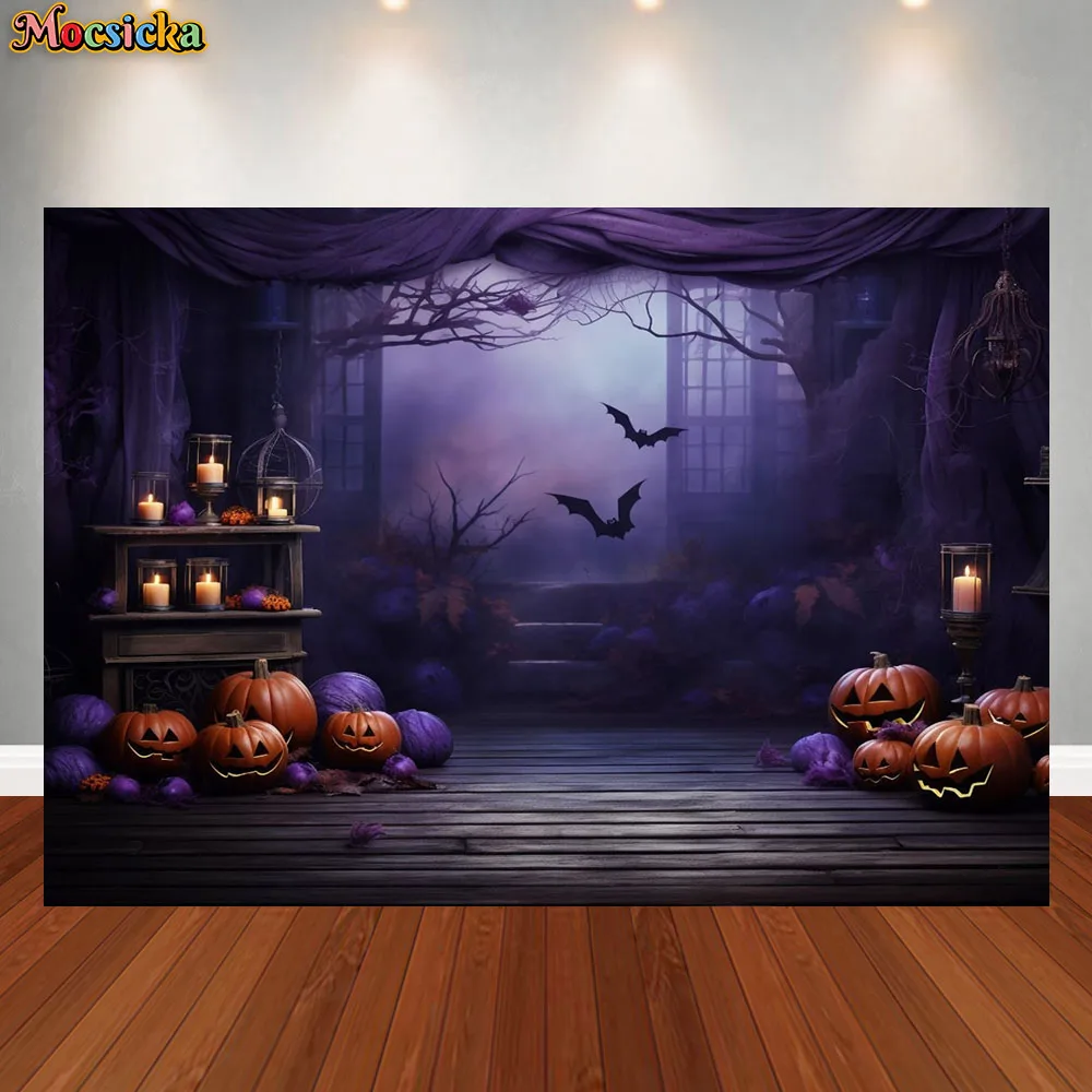 

Mocsicka Halloween Party Photocall Backdrop Horror Night Scary Pumpkin Forest Castle Children Portrait Photography Background