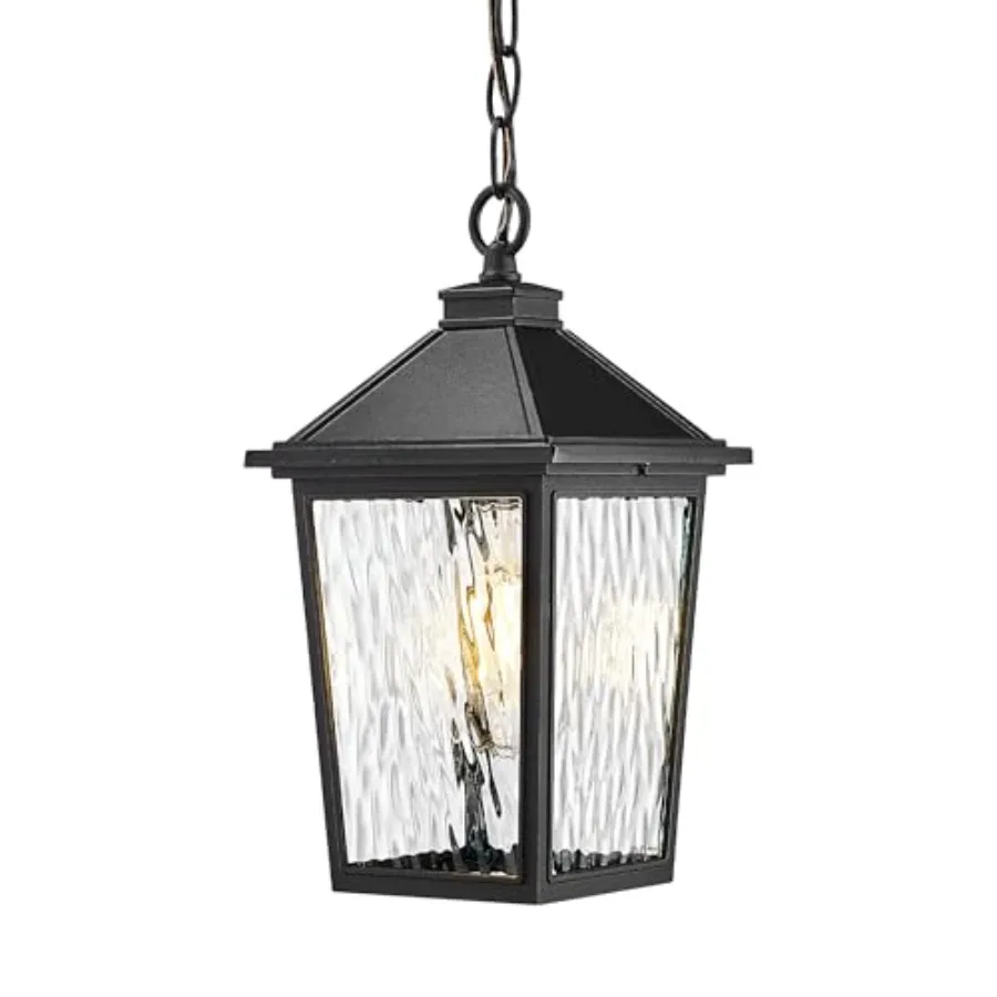 Outdoor Hanging Pendant Light, HWH 12 Inch Hanging Porch Light, Outdoor Pendant Light Fixture with Adjustable Chain, Die-Cast A