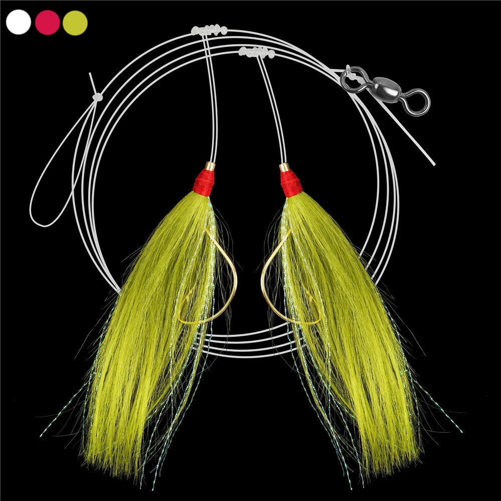 15Packs/30Packs Sea Bass Hi-Lo rigs MYLAR Bucktail Teaser Hand Tied wide gap hooks for Saltwater Flash line fishing bait rigs