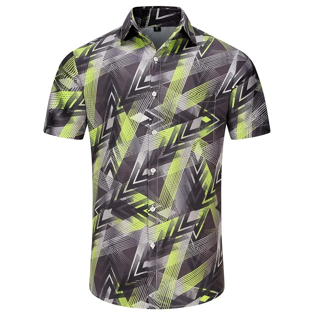 KYKU Camisa hawaiana para hombre de manga corta con botones, ropa de verano, camisas de playa para vacaciones, rayas con bolsillos