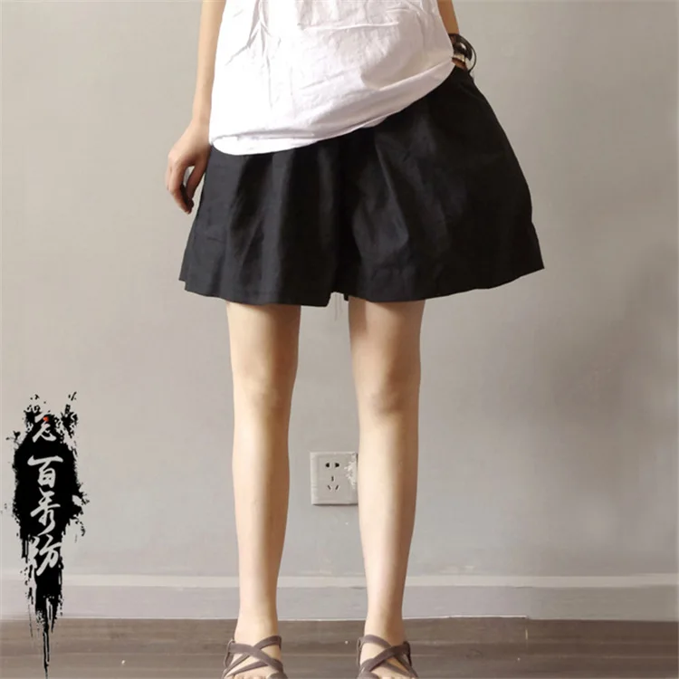 شورت كتان للربيع/الصيف: شورت نسائي من الكريب المغسول، فضفاض، مقاس نحيف #1