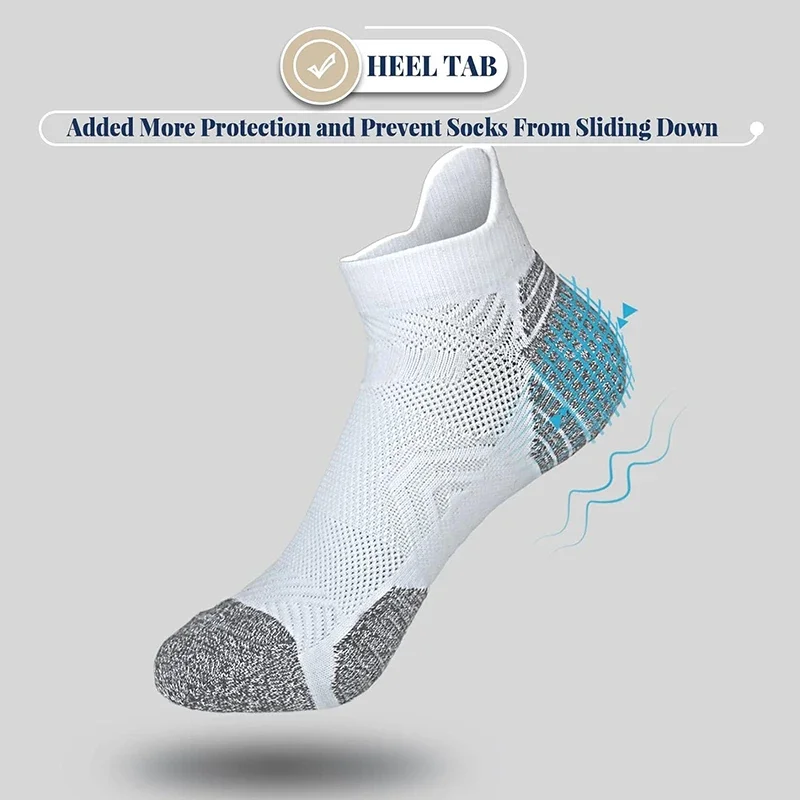 5 Paar Performance Athletic Knöchelsocken für Damen und Herren, Knöchelstütze, niedrig geschnittene, weiche Tab-Marathon-Lauf-Kompressionssocken – Detail 5