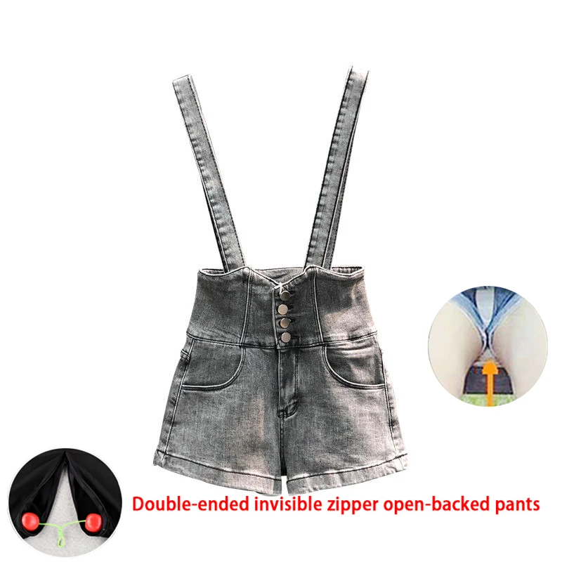 

Fashion jeans women's suspenders short summer outdoor fun crotch convenient pants high waist slim wide leg pant invisible zipper