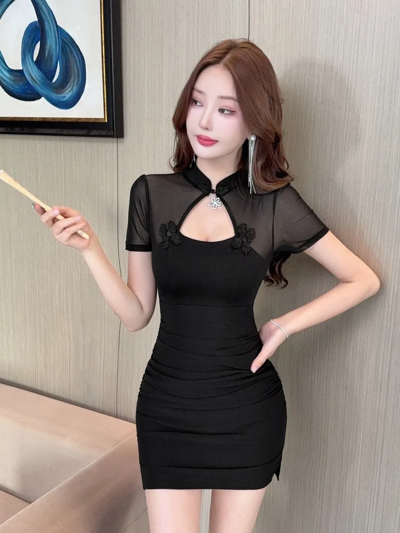 

Ретро-сексуальное модное платье-комбинация с высоким разрезом, однотонное, для повседневной носки, в стиле чипао