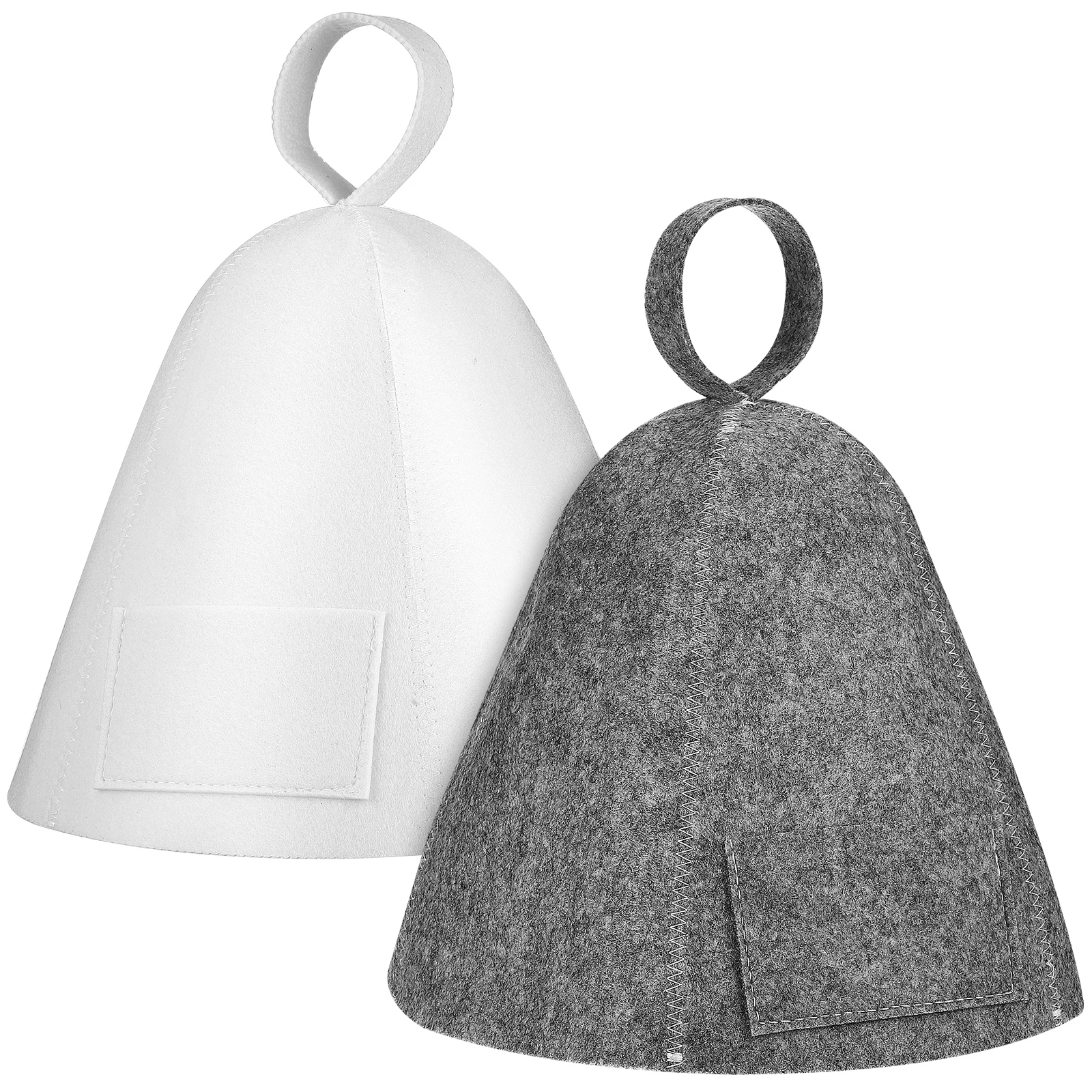 

2 Pcs Felt Sauna Bath Hat Lightweight Portable Comfortable Caps Gray White Hair Dry Protective Stylish Design Travel Hotel Use